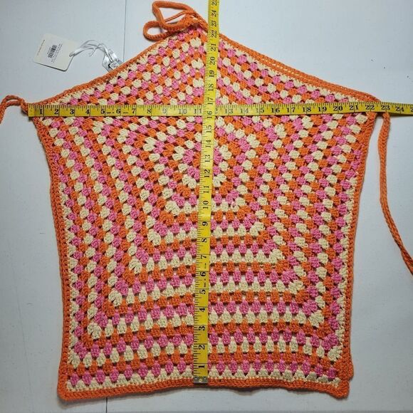 Davi & Dani Multicolor Orange Pink Crochet Halter Layered Wrap Tie Waist Dress - Picture 12 of 13